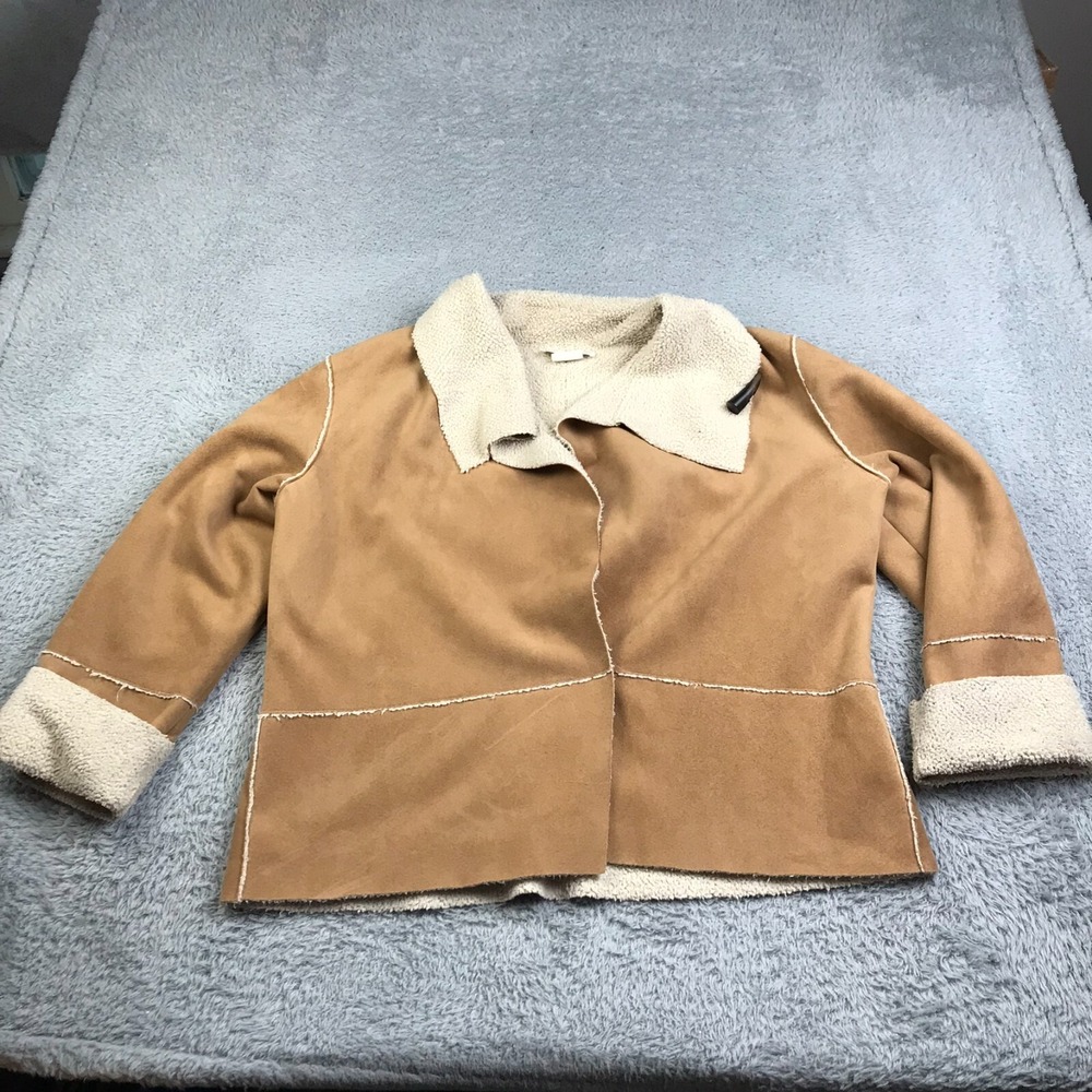 Soft Surroundings Jacket Womens XL Brown Faux Suede Sherpa Lined Toggle Coat